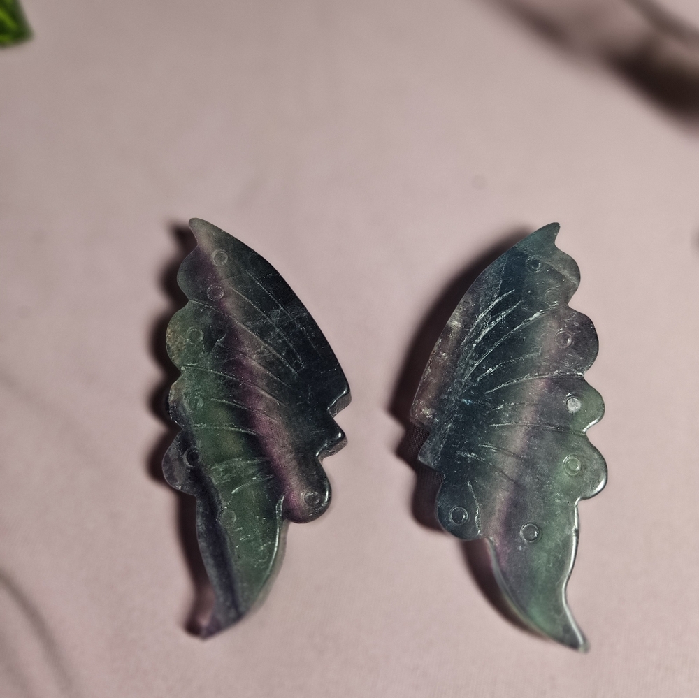 Rainbow Fluorite Butterfly Wings With Stand - Picture 4 of 4
